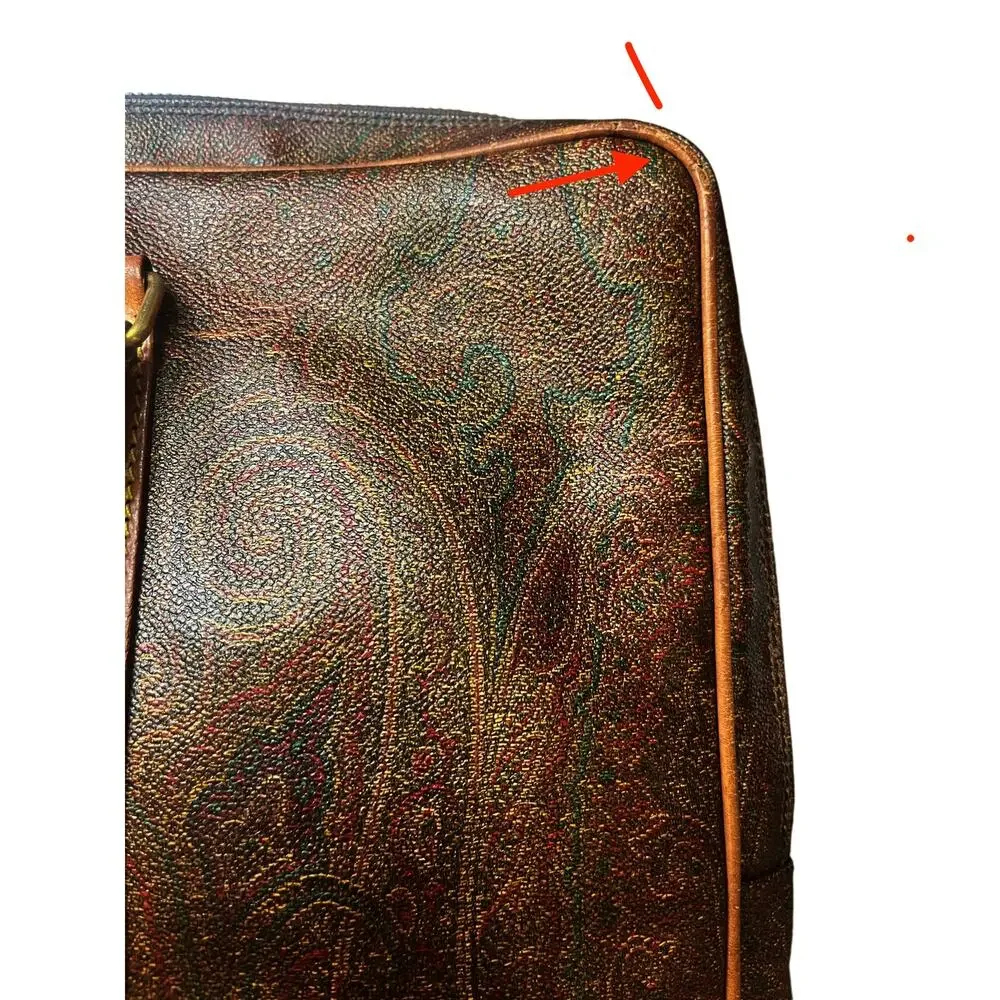 ETRO Vintage Paisley Bag Leather Briefcase Travel Office Dual Top Handle Lined